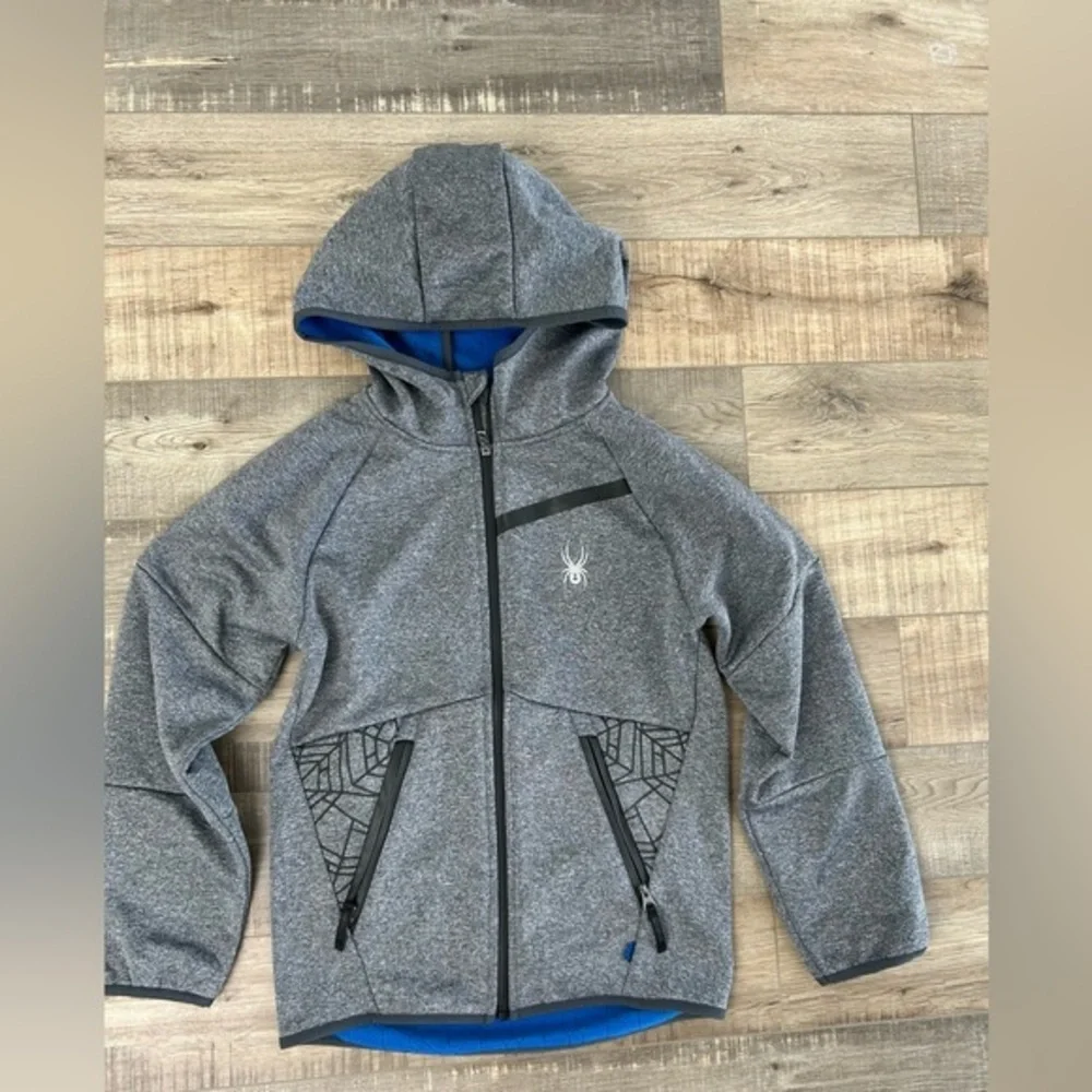 Spyder Kids Gray and Blue Hooded Lined Fleece Jacket - Size 10/12